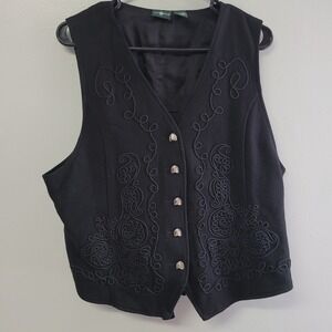 Hunt Club Womens Wool Blend Embroidered Vest Black Soutache XL Vintage